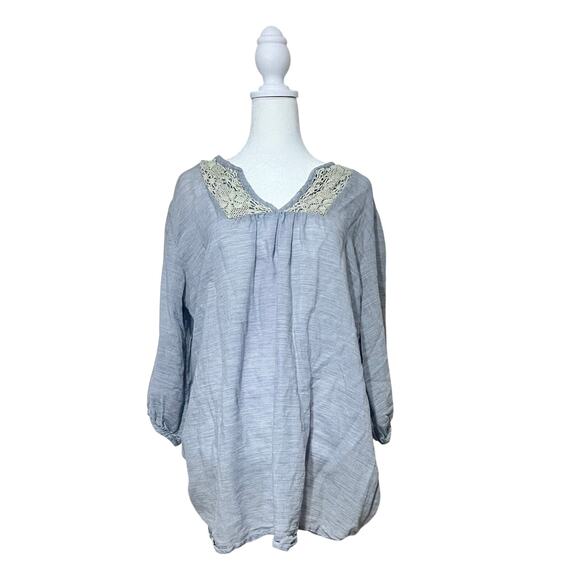 NOVICA 100% Cotton Embroidered Gray Blue Tunic Blouse Size XL - Picture 1 of 9